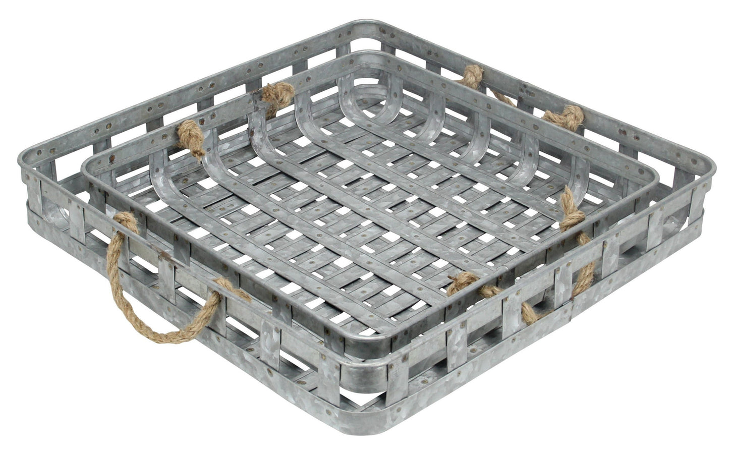 Set of Two Gray Rectangular Metal Handmade Serving Tray With Handles By Homeroots | Trays & Pedestals | Modishstore - 6