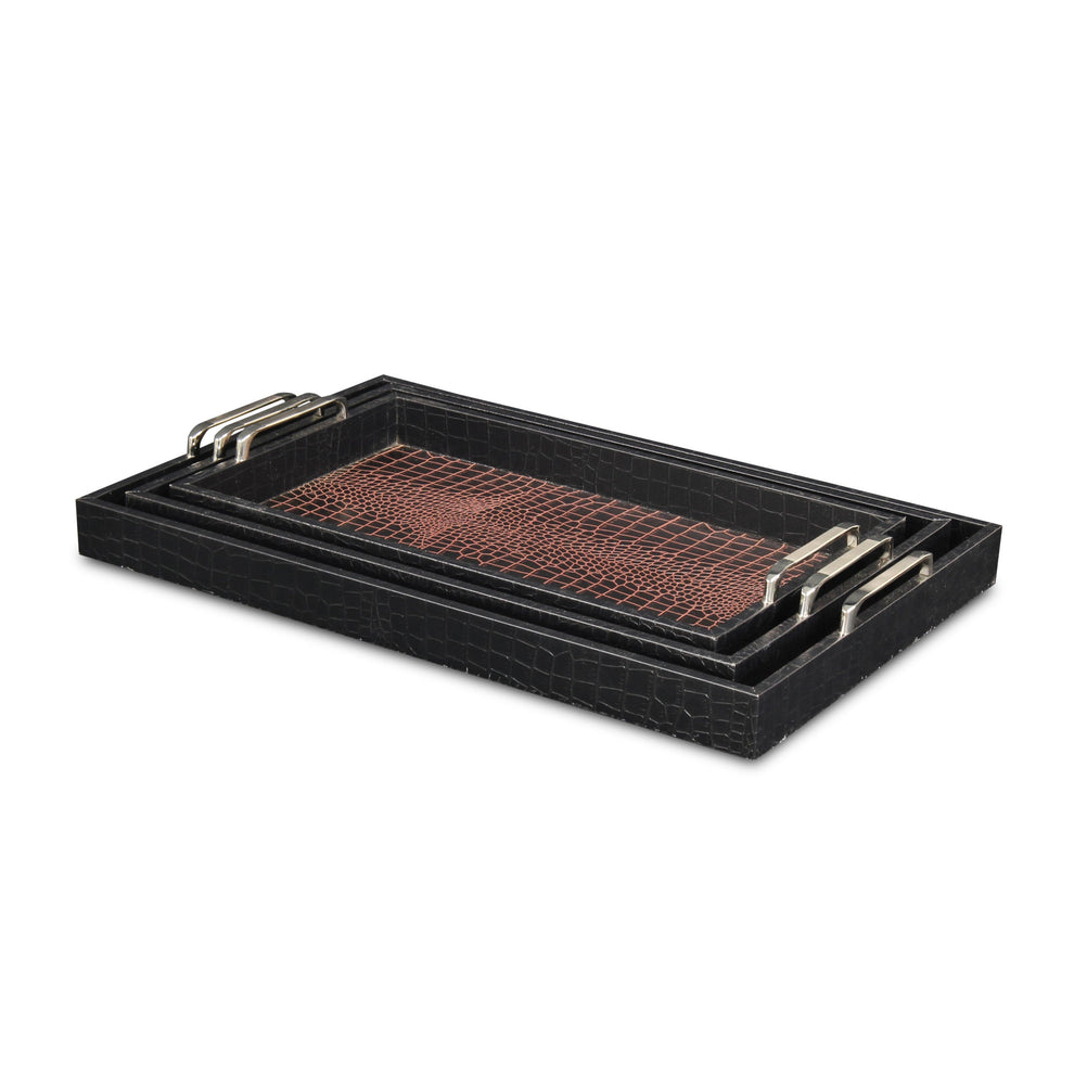 Set of Three Brown Rectangular Wood Handmade Serving Tray With Handles By Homeroots | Trays & Pedestals | Modishstore - 3