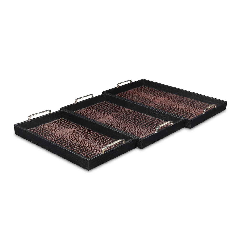 Set of Three Brown Rectangular Wood Handmade Serving Tray With Handles By Homeroots | Trays & Pedestals | Modishstore - 8