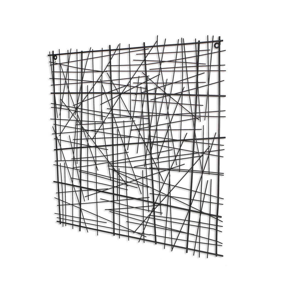 Black Handcrafted Abstract Lines Metal Hanging Dimensional Sculpture By Homeroots | Wall Decor | Modishstore - 2