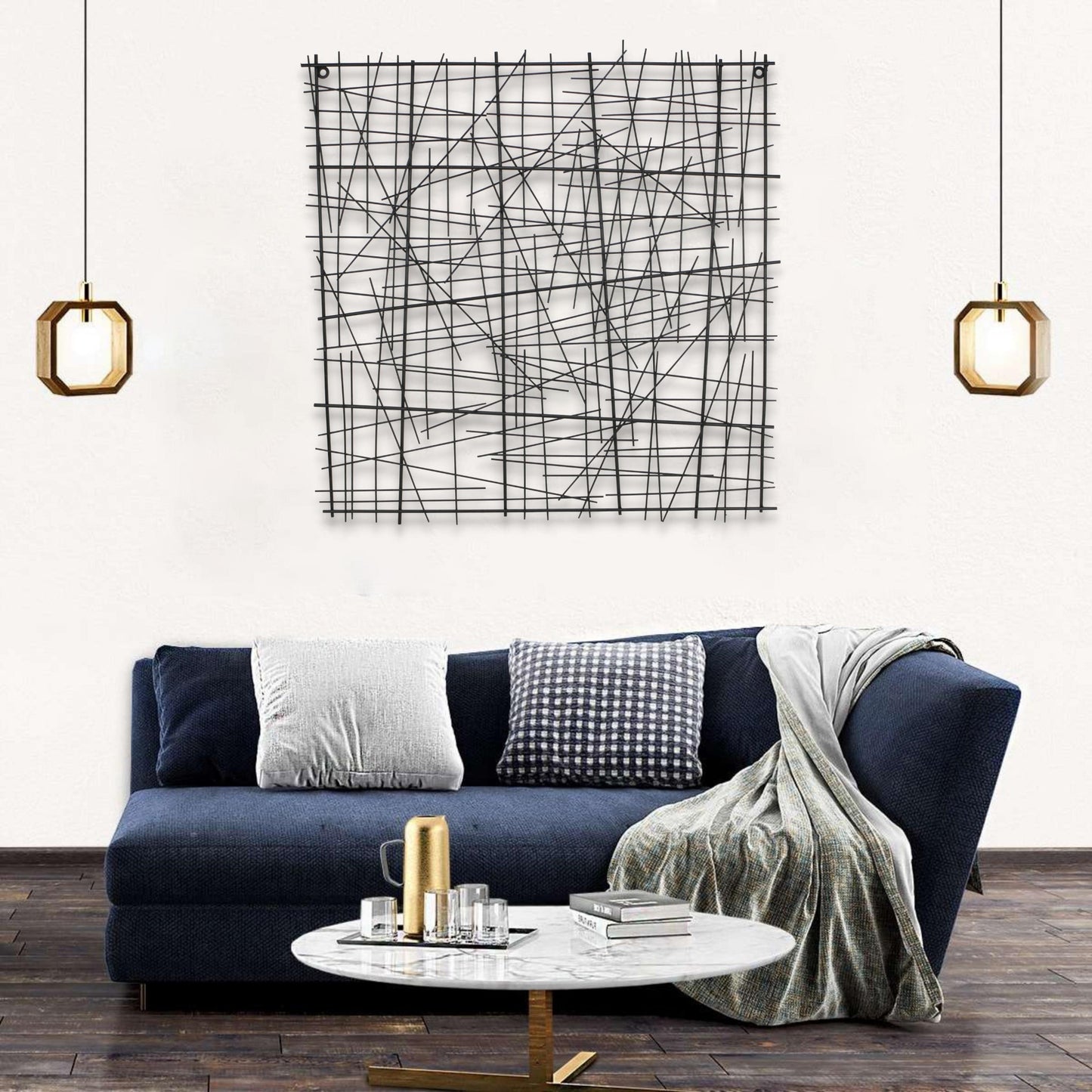 Black Handcrafted Abstract Lines Metal Hanging Dimensional Sculpture By Homeroots | Wall Decor | Modishstore - 6