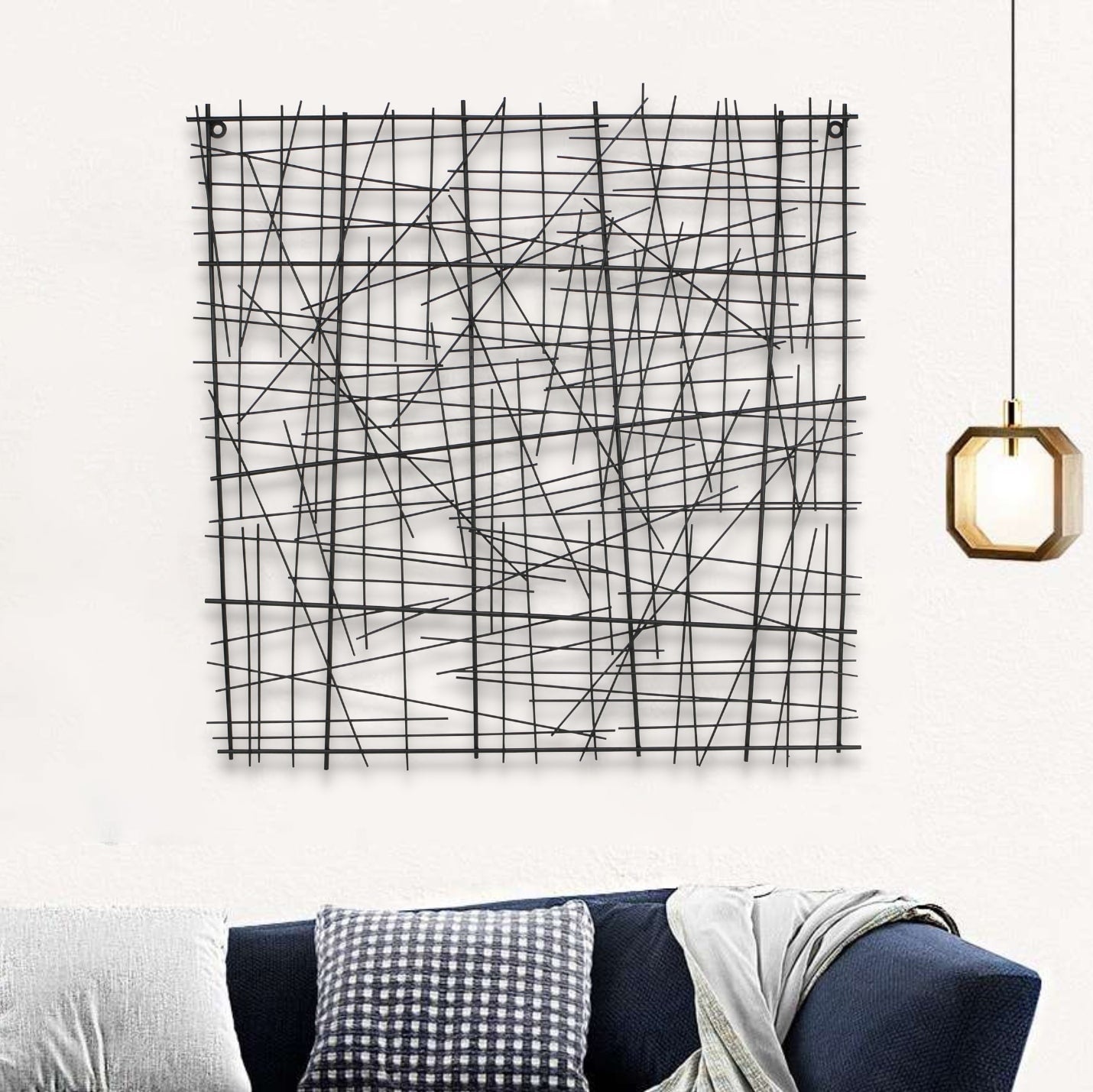 Black Handcrafted Abstract Lines Metal Hanging Dimensional Sculpture By Homeroots | Wall Decor | Modishstore - 8