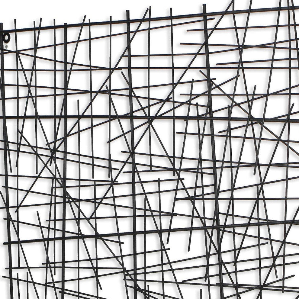 Black Handcrafted Abstract Lines Metal Hanging Dimensional Sculpture By Homeroots | Wall Decor | Modishstore - 5