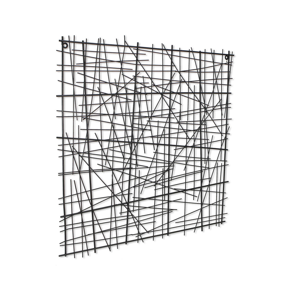 Black Handcrafted Abstract Lines Metal Hanging Dimensional Sculpture By Homeroots | Wall Decor | Modishstore - 4