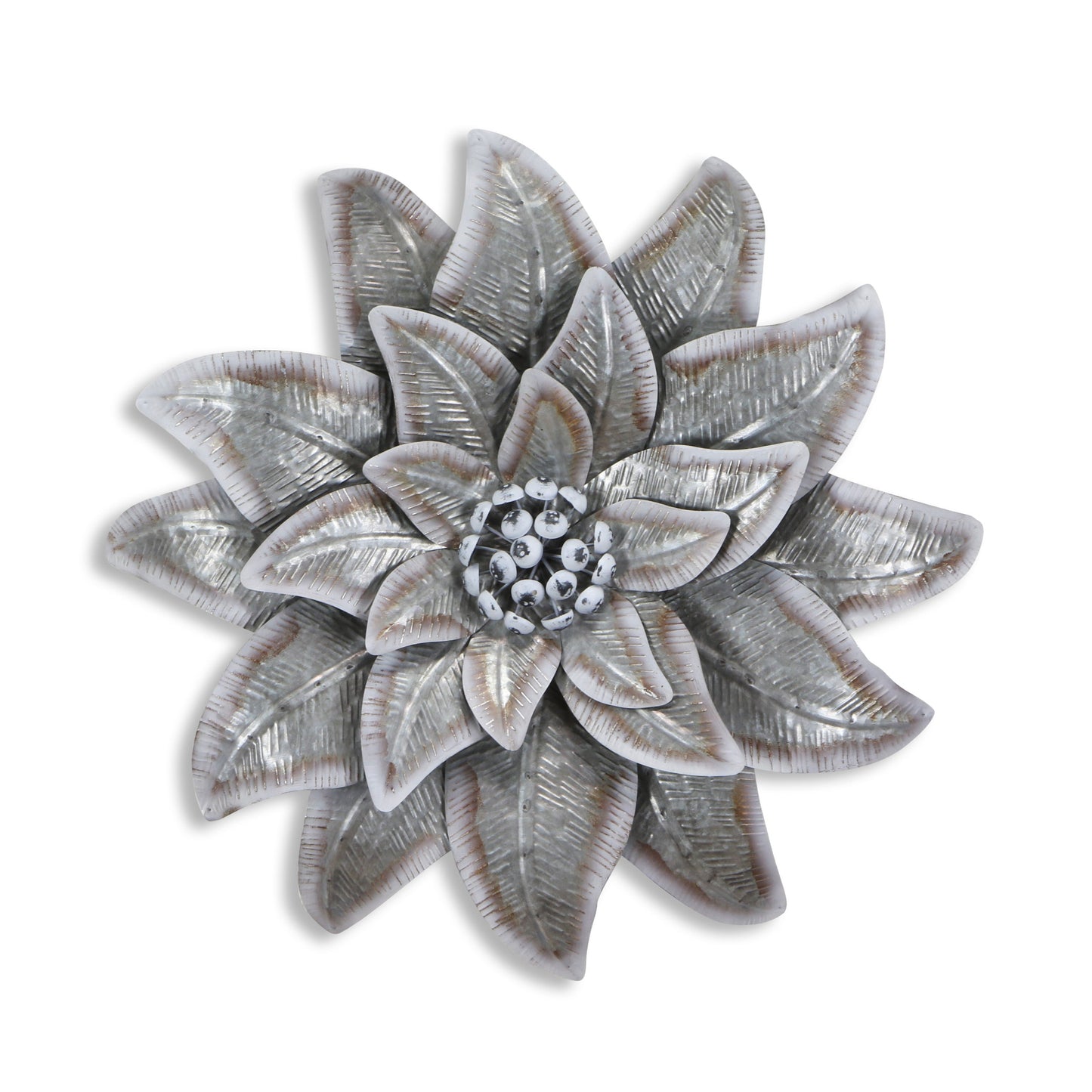 Gray and Off White Galvanized Metal Flower Hanging Dimensional Sculpture By Homeroots | Wall Decor | Modishstore - 2