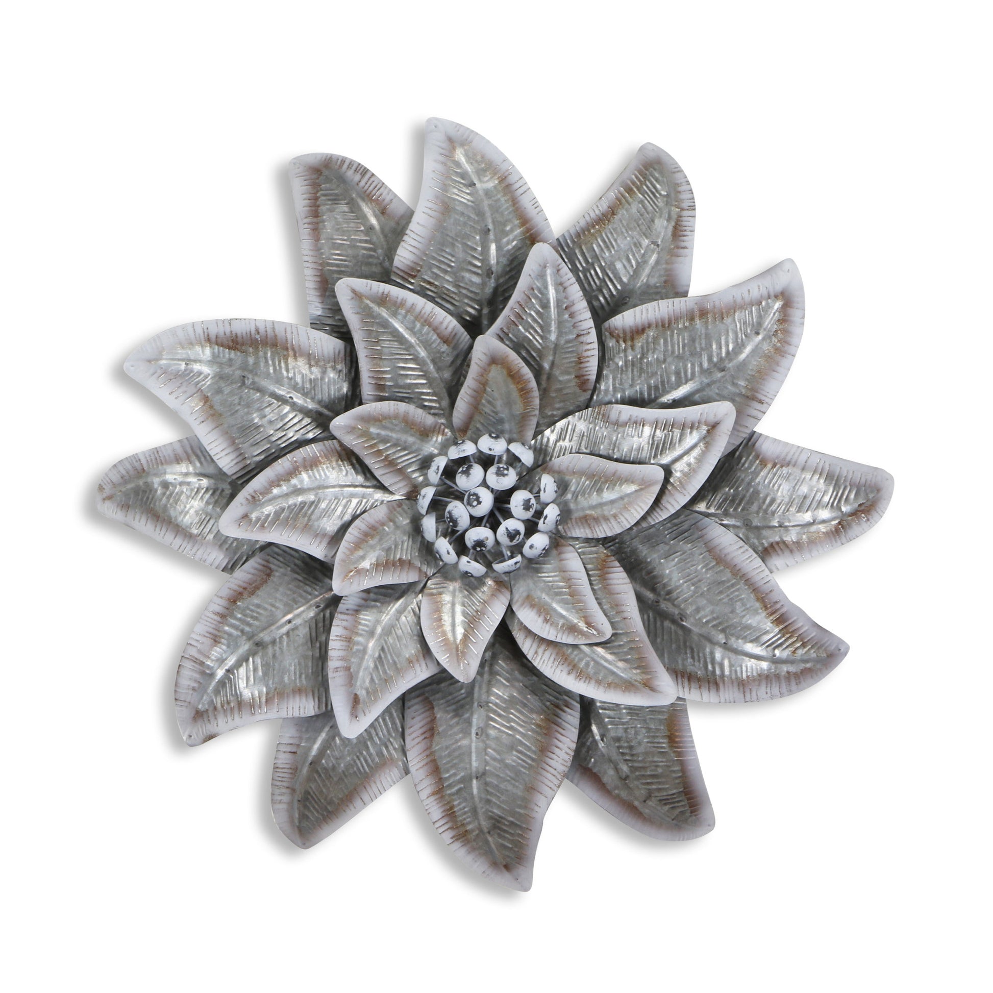 Gray and Off White Galvanized Metal Flower Hanging Dimensional Sculpture By Homeroots | Wall Decor | Modishstore - 2