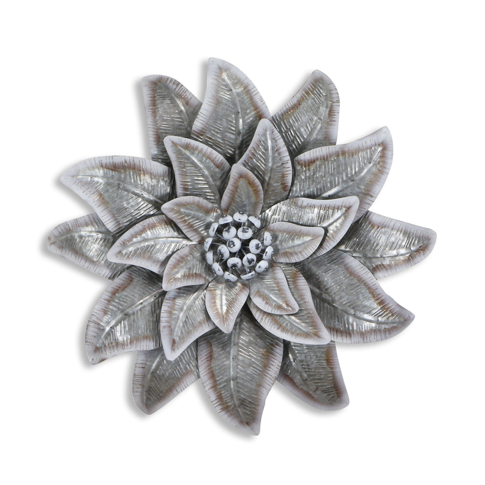Gray and Off White Galvanized Metal Flower Hanging Dimensional Sculpture By Homeroots | Wall Decor | Modishstore - 2