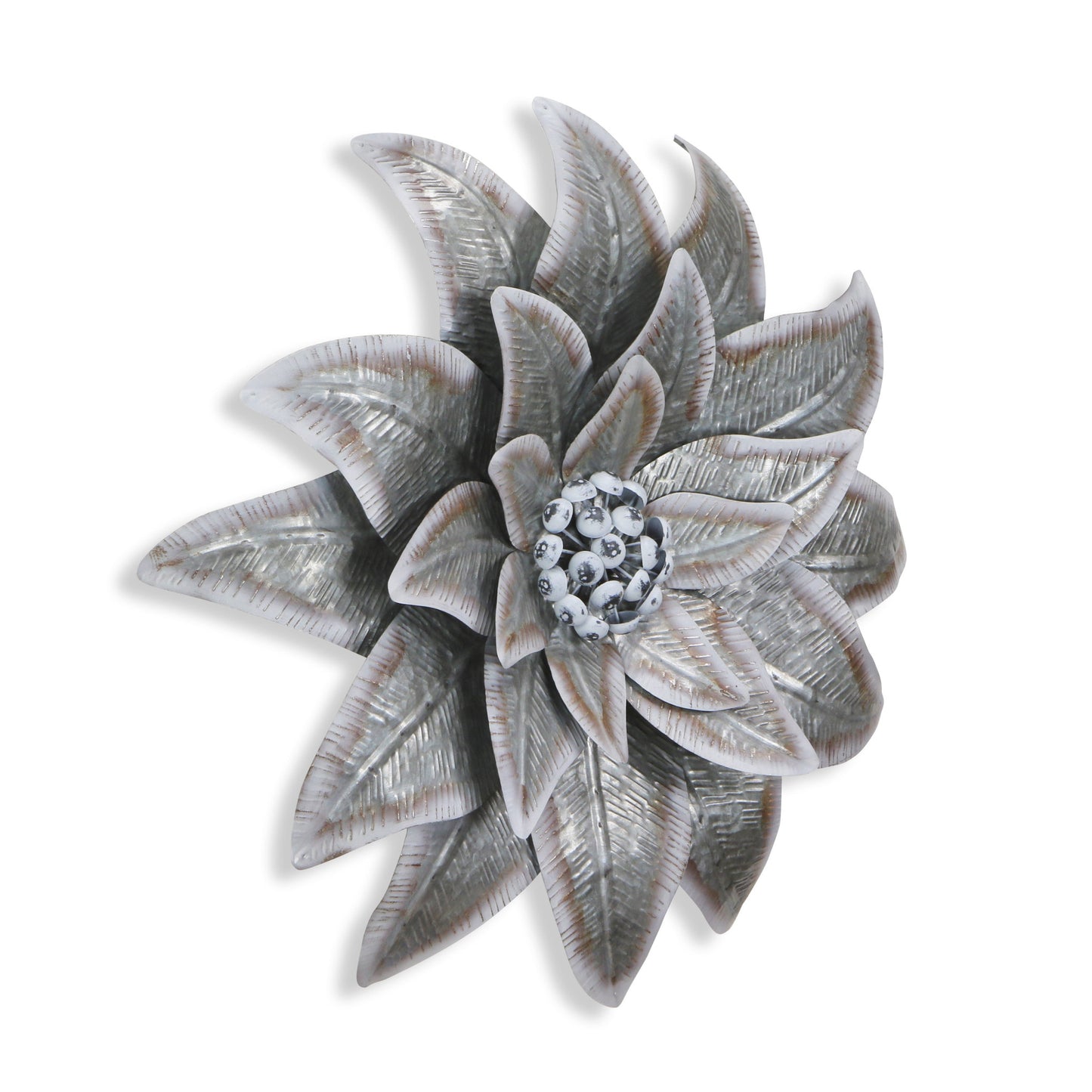 Gray and Off White Galvanized Metal Flower Hanging Dimensional Sculpture By Homeroots | Wall Decor | Modishstore - 6
