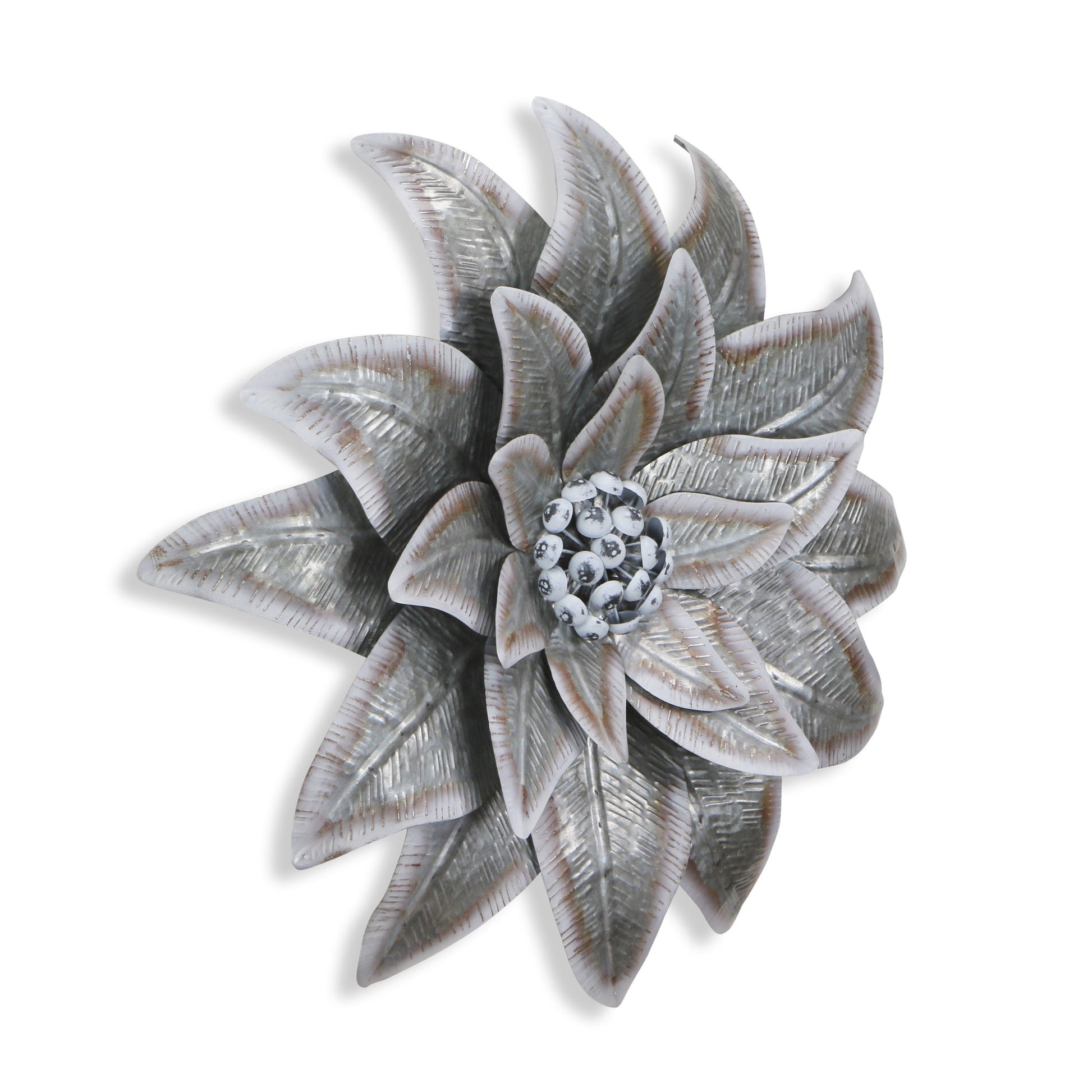 Gray and Off White Galvanized Metal Flower Hanging Dimensional Sculpture By Homeroots | Wall Decor | Modishstore - 6