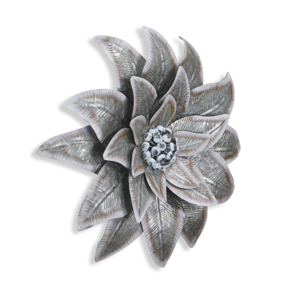 Gray and Off White Galvanized Metal Flower Hanging Dimensional Sculpture By Homeroots | Wall Decor | Modishstore - 6