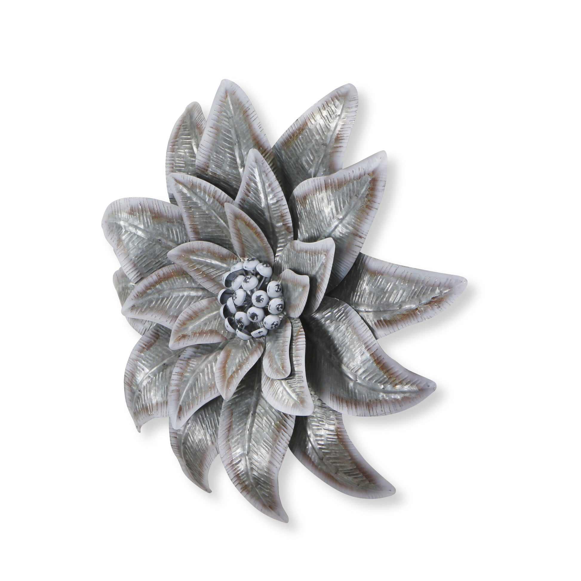 Gray and Off White Galvanized Metal Flower Hanging Dimensional Sculpture By Homeroots | Wall Decor | Modishstore - 3
