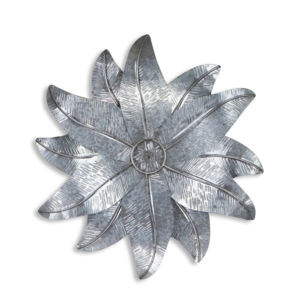 Gray and Off White Galvanized Metal Flower Hanging Dimensional Sculpture By Homeroots | Wall Decor | Modishstore - 4