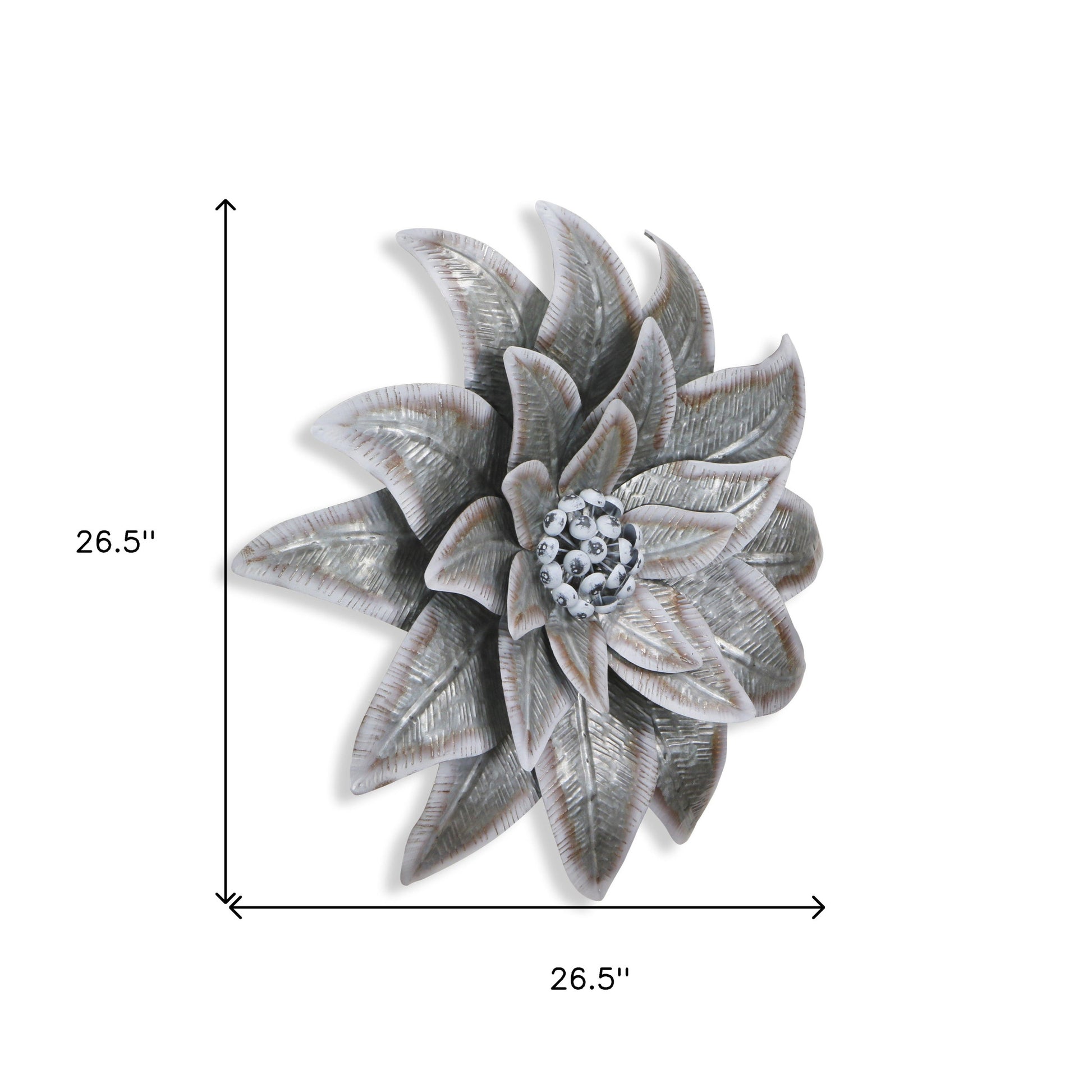 Gray and Off White Galvanized Metal Flower Hanging Dimensional Sculpture By Homeroots | Wall Decor | Modishstore - 7