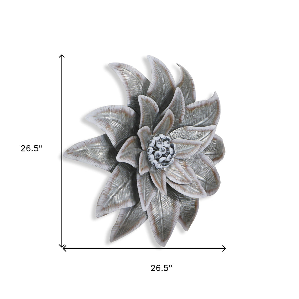 Gray and Off White Galvanized Metal Flower Hanging Dimensional Sculpture By Homeroots | Wall Decor | Modishstore - 7