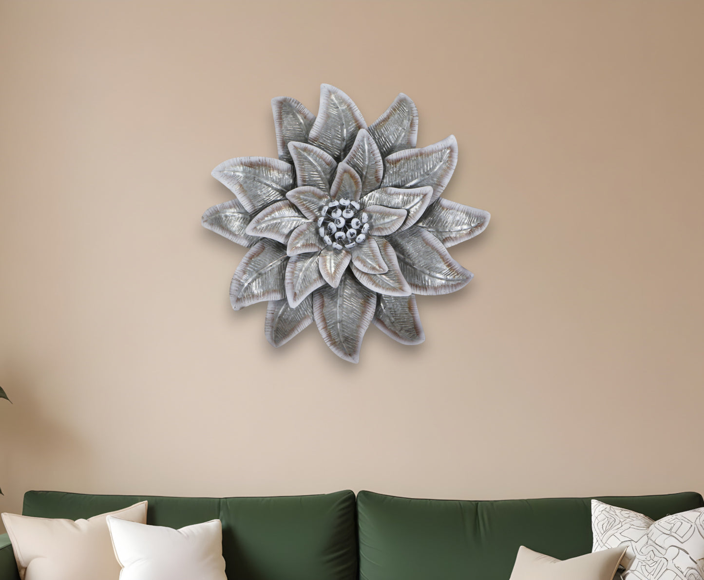 Gray and Off White Galvanized Metal Flower Hanging Dimensional Sculpture By Homeroots | Wall Decor | Modishstore - 1
