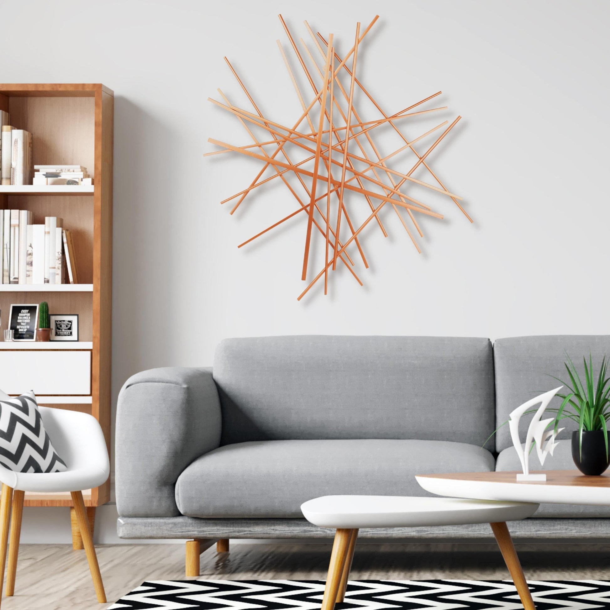 Rose Gold Metal Abstract Lines Hanging Dimensional Sculpture By Homeroots | Wall Decor | Modishstore - 5