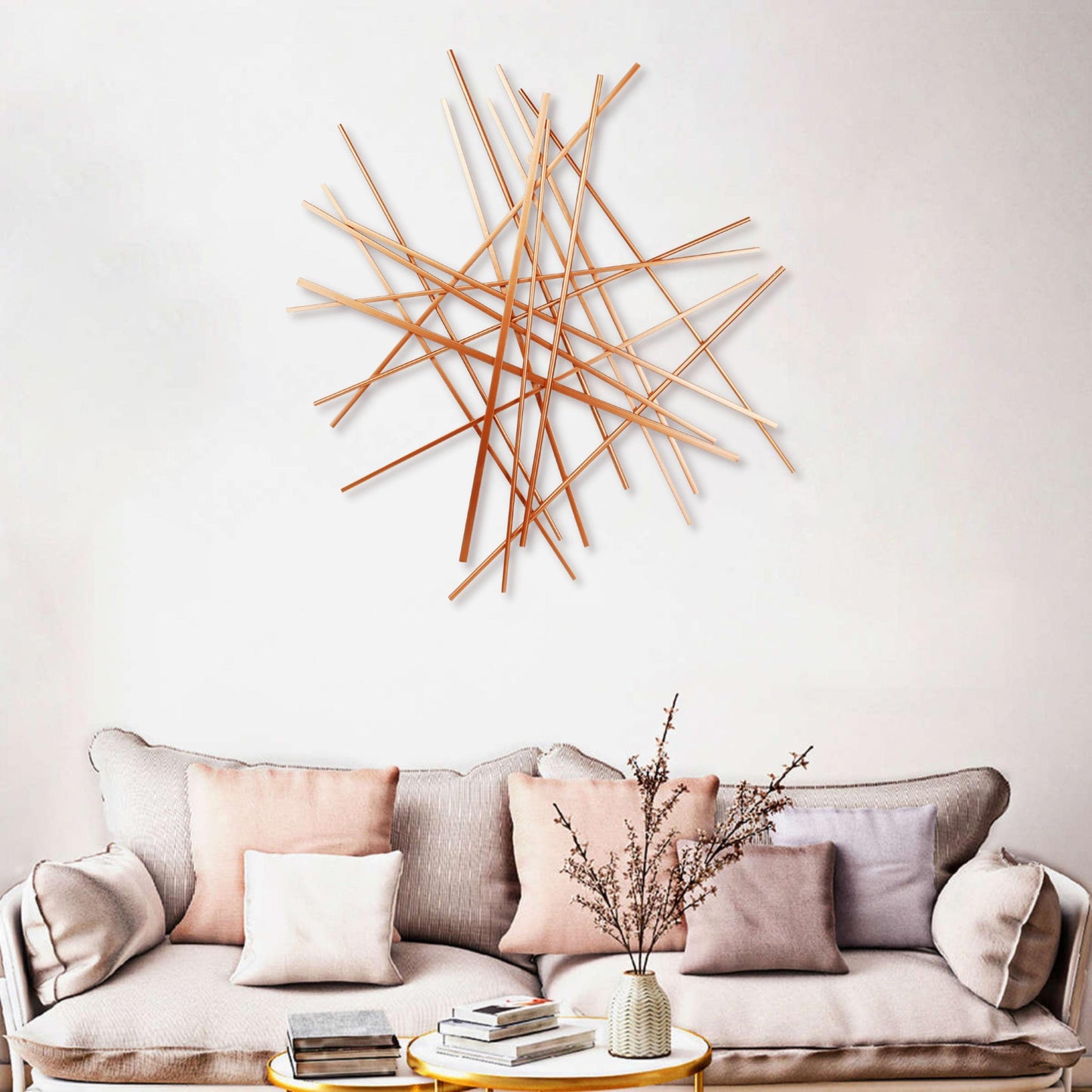 Rose Gold Metal Abstract Lines Hanging Dimensional Sculpture By Homeroots | Wall Decor | Modishstore - 8