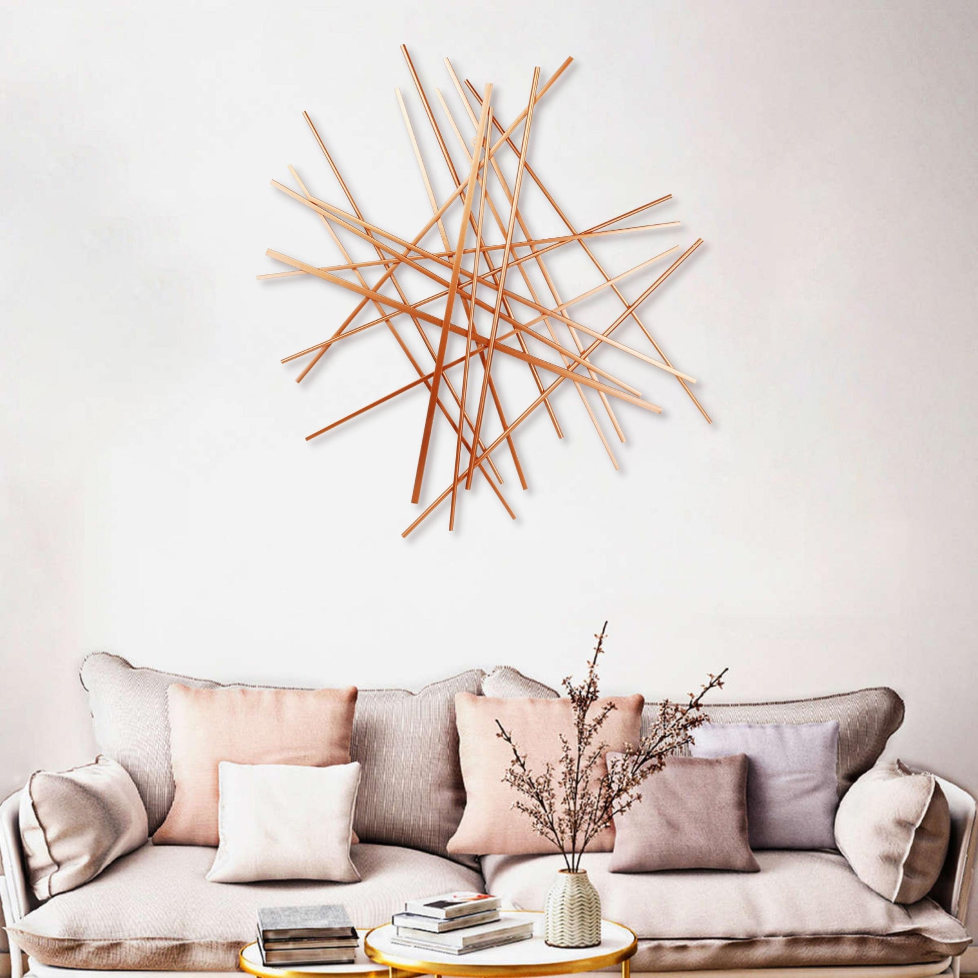 Rose Gold Metal Abstract Lines Hanging Dimensional Sculpture By Homeroots | Wall Decor | Modishstore - 8