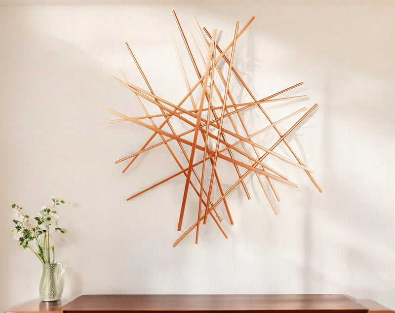 Rose Gold Metal Abstract Lines Hanging Dimensional Sculpture By Homeroots | Wall Decor | Modishstore - 1