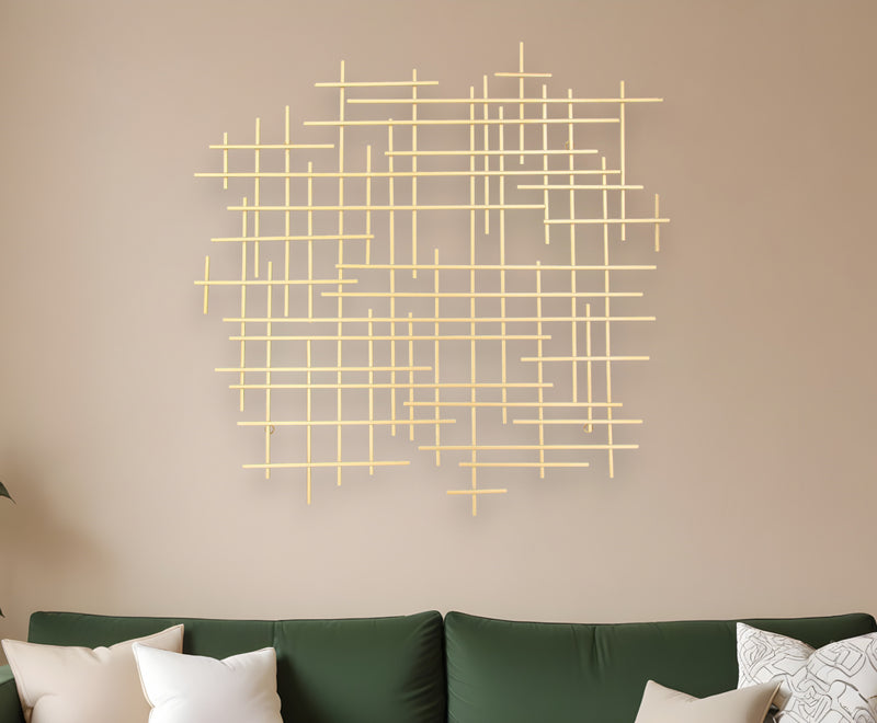 Gold Metal Abstract Lines Hanging Dimensional Sculpture By Homeroots | Wall Decor | Modishstore - 1
