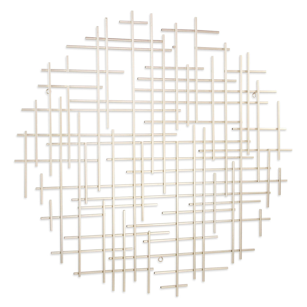 Silver Metal Abstract Lines Round Hanging Dimensional Sculpture By Homeroots | Wall Decor | Modishstore - 2