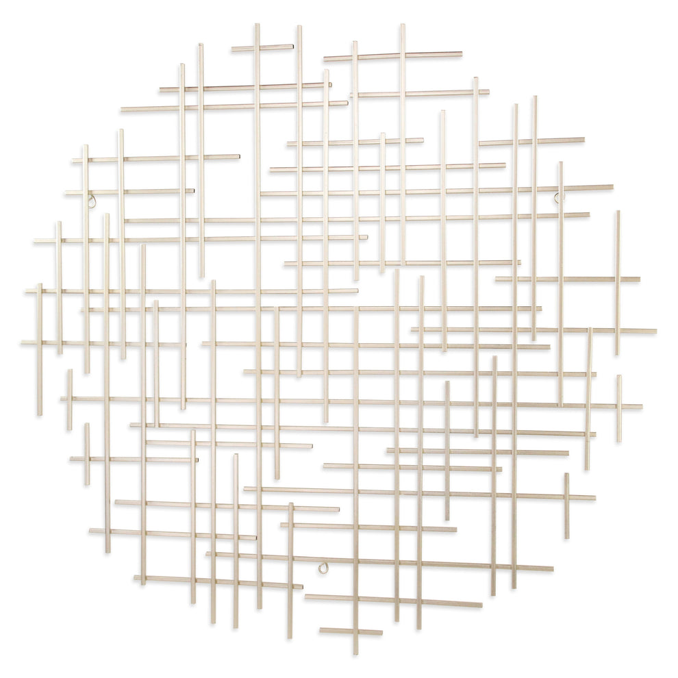 Silver Metal Abstract Lines Round Hanging Dimensional Sculpture By Homeroots | Wall Decor | Modishstore - 4