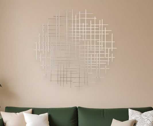 Silver Metal Abstract Lines Round Hanging Dimensional Sculpture By Homeroots | Wall Decor | Modishstore - 1
