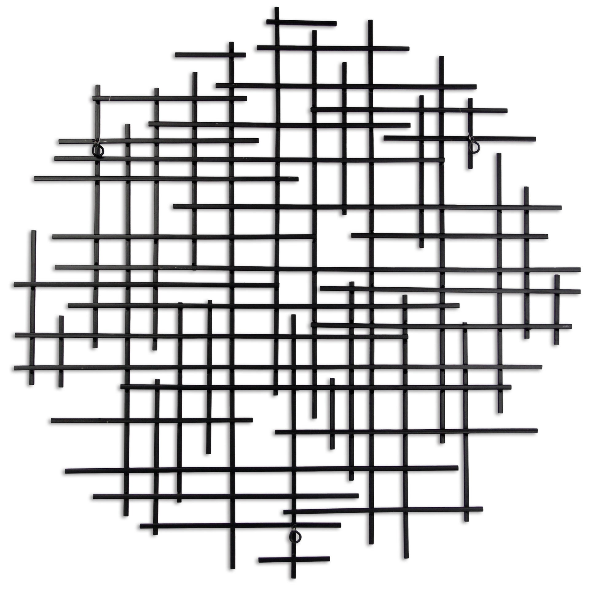 Black Metal Abstract Lines Round Hanging Dimensional Sculpture By Homeroots | Wall Decor | Modishstore - 5
