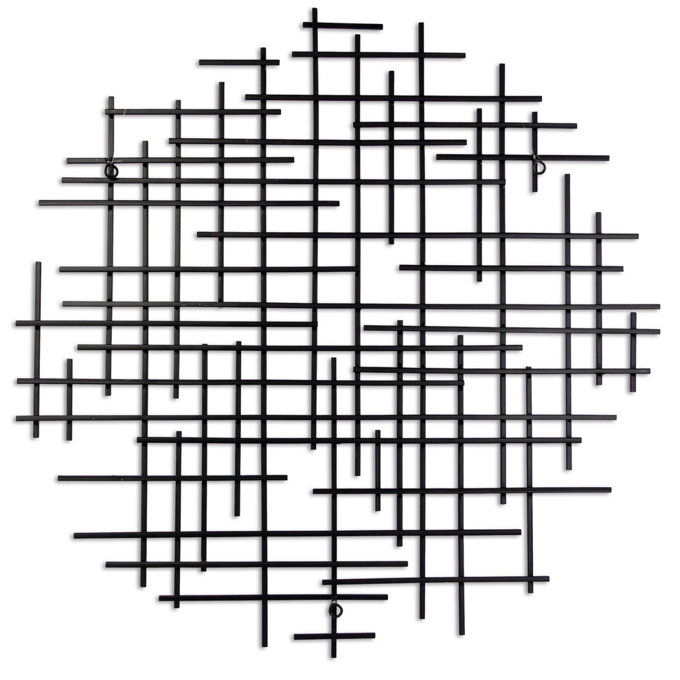 Black Metal Abstract Lines Round Hanging Dimensional Sculpture By Homeroots | Wall Decor | Modishstore - 5