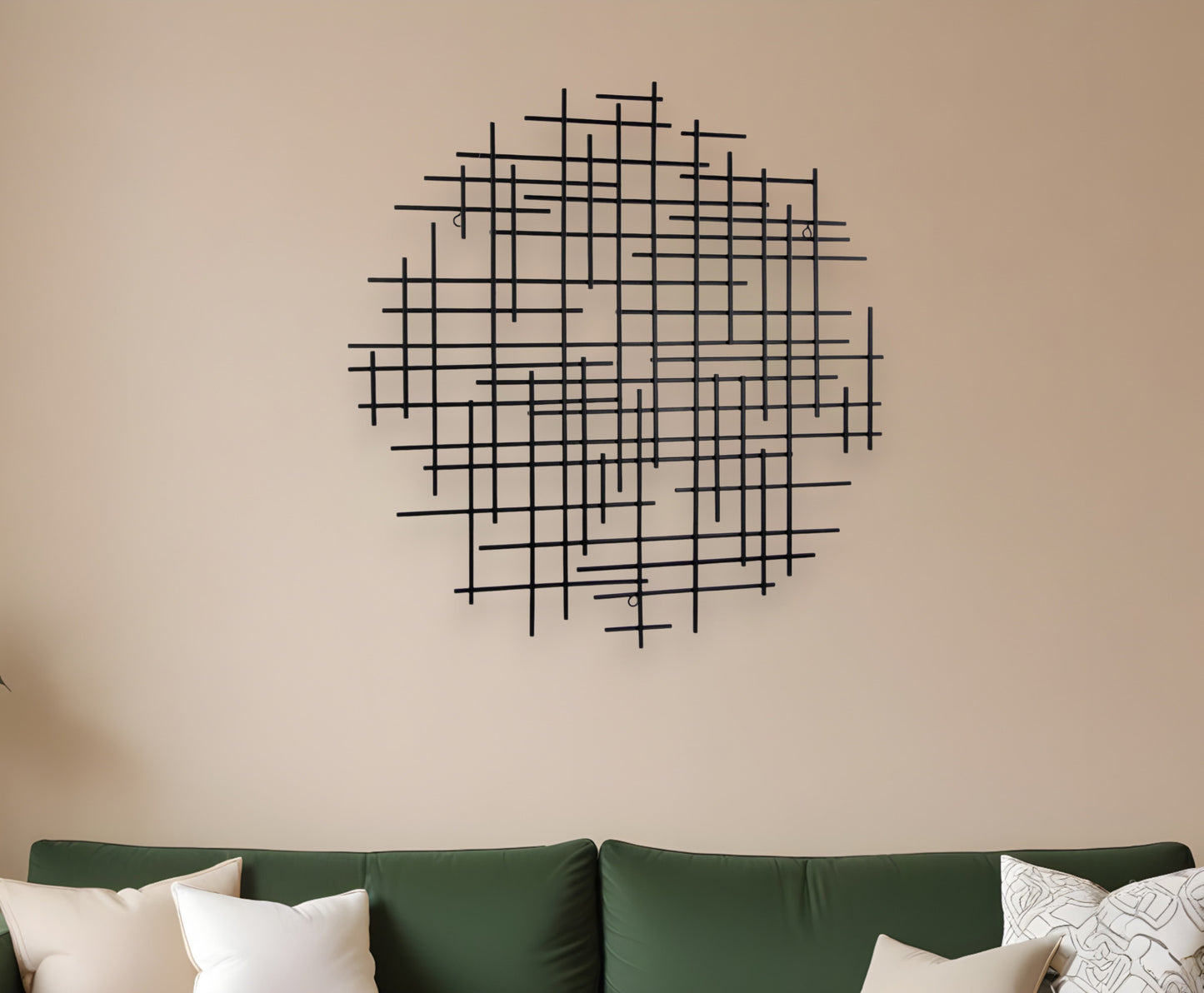 Black Metal Abstract Lines Round Hanging Dimensional Sculpture By Homeroots | Wall Decor | Modishstore - 1