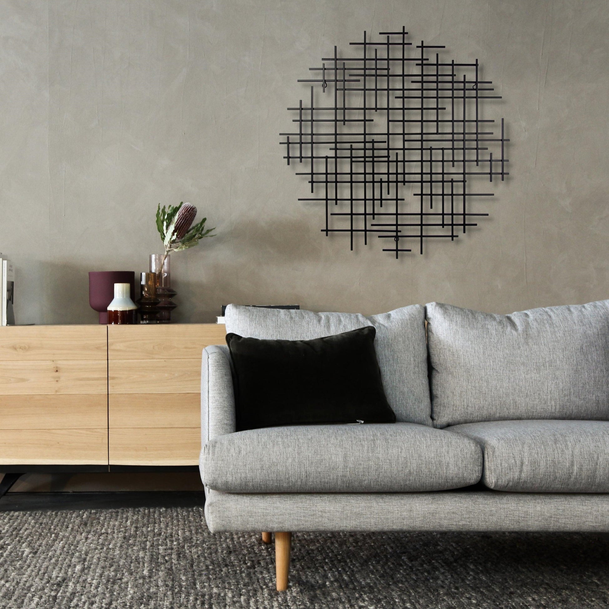 Black Metal Abstract Lines Round Hanging Dimensional Sculpture By Homeroots | Wall Decor | Modishstore - 4
