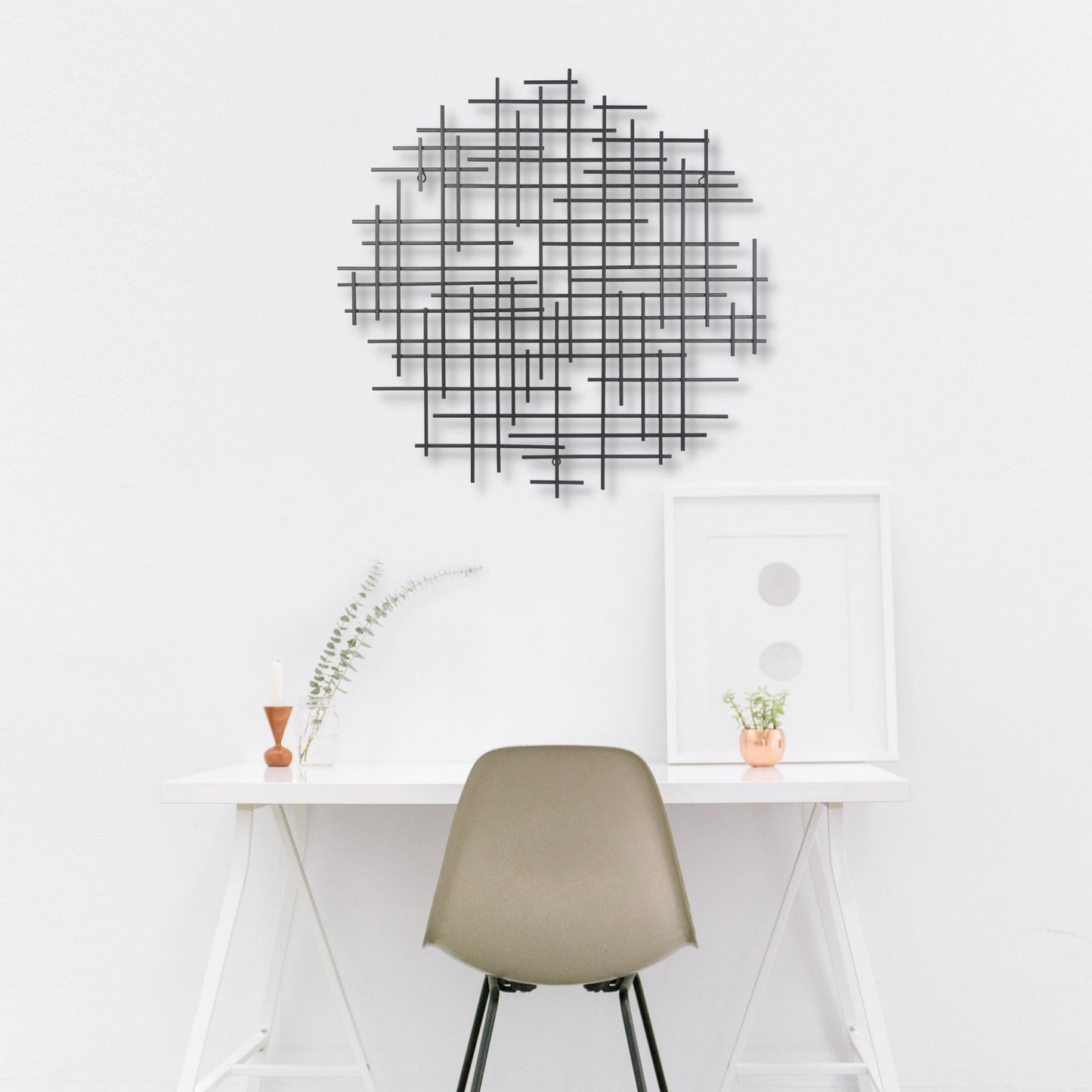Black Metal Abstract Lines Round Hanging Dimensional Sculpture By Homeroots | Wall Decor | Modishstore - 3