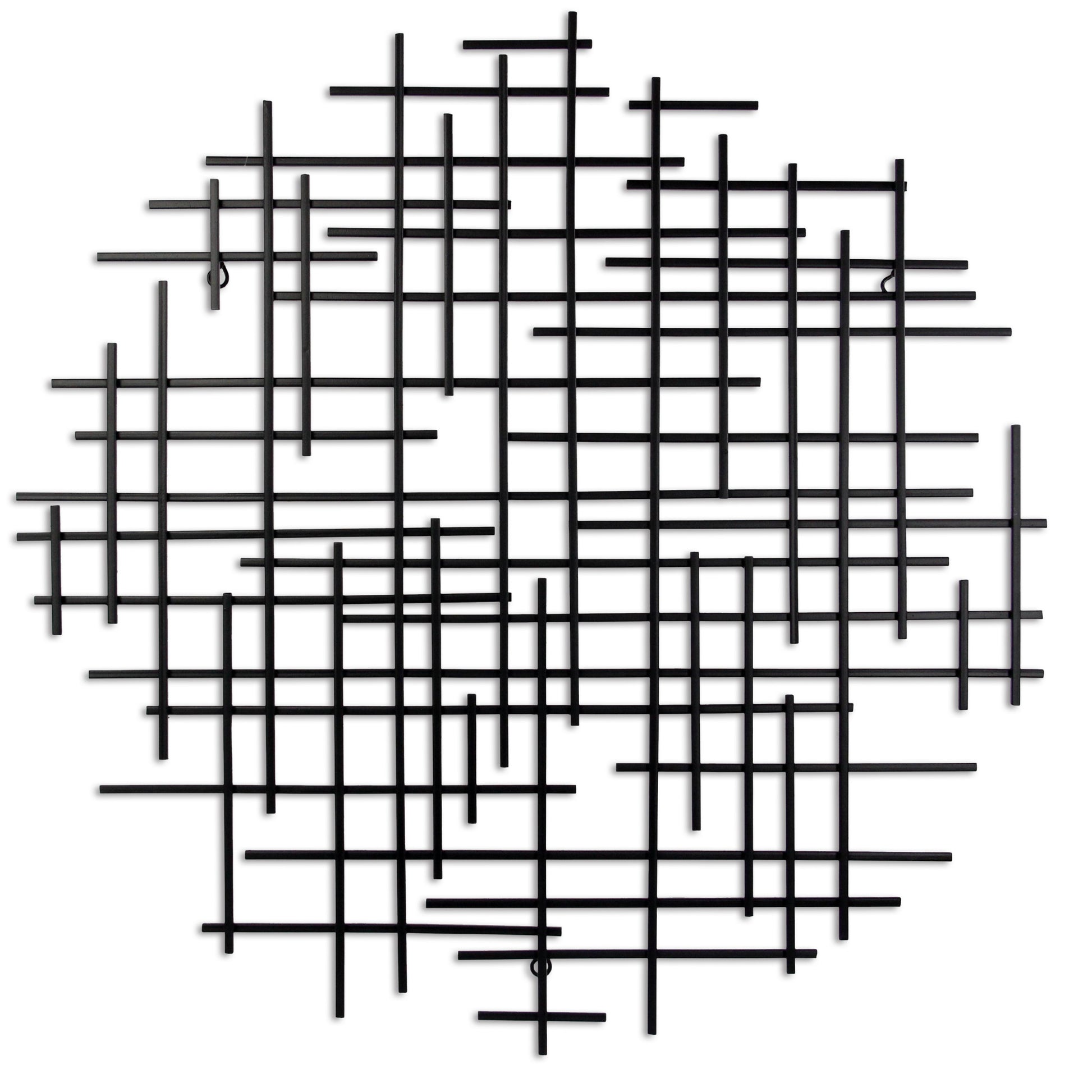 Black Metal Abstract Lines Round Hanging Dimensional Sculpture By Homeroots | Wall Decor | Modishstore - 6