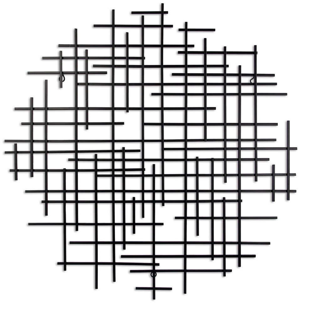 Black Metal Abstract Lines Round Hanging Dimensional Sculpture By Homeroots | Wall Decor | Modishstore - 6