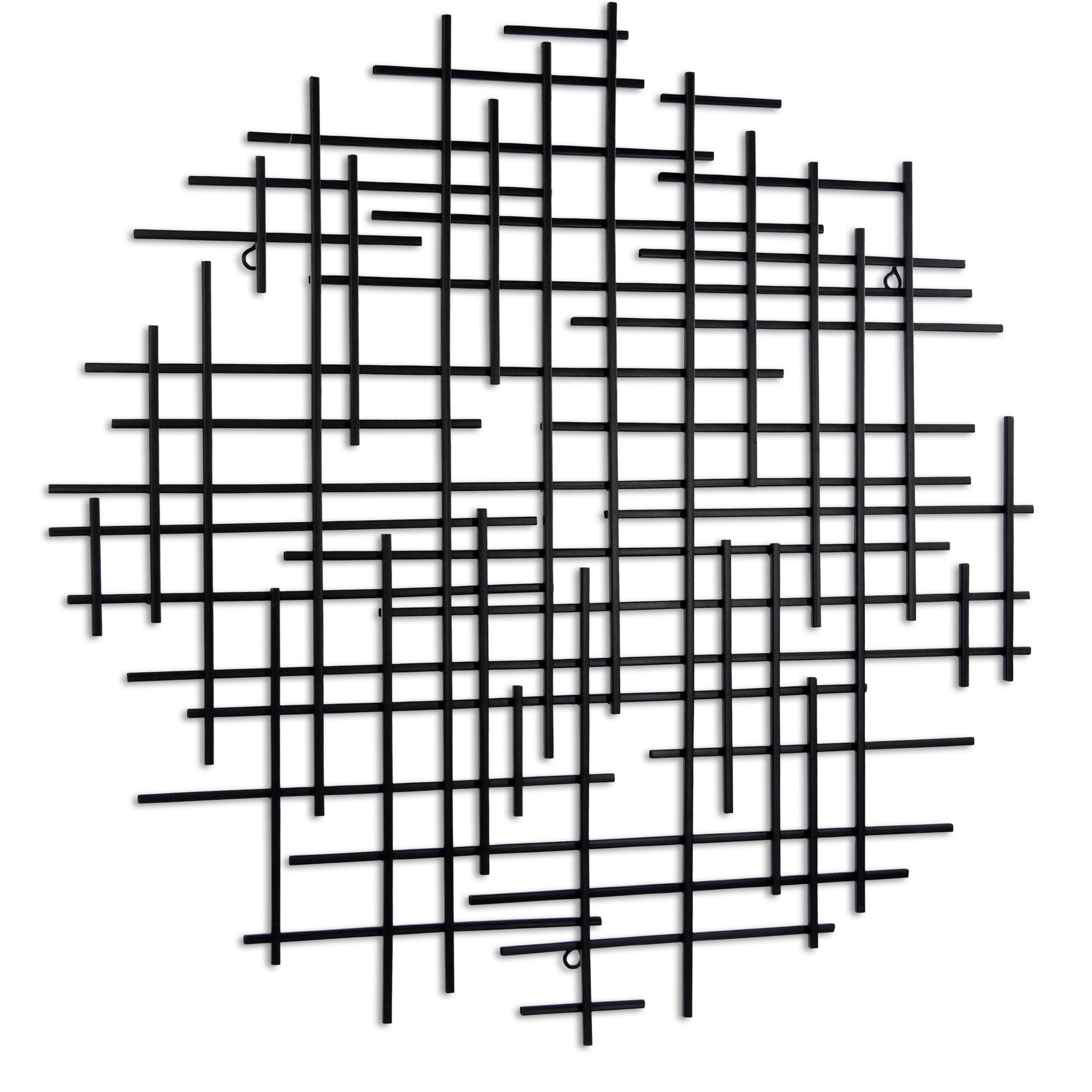 Black Metal Abstract Lines Round Hanging Dimensional Sculpture By Homeroots | Wall Decor | Modishstore - 2