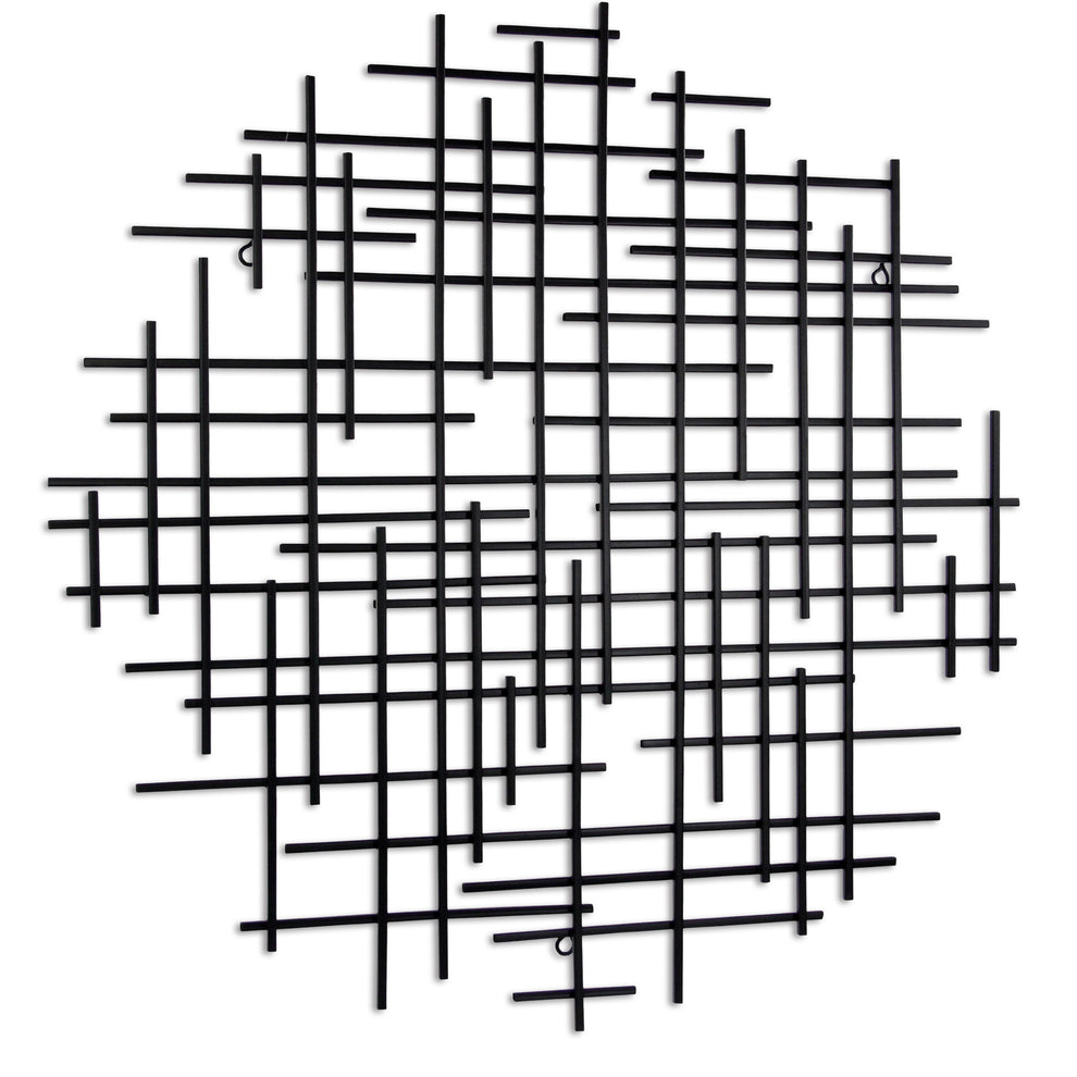 Black Metal Abstract Lines Round Hanging Dimensional Sculpture By Homeroots | Wall Decor | Modishstore - 2