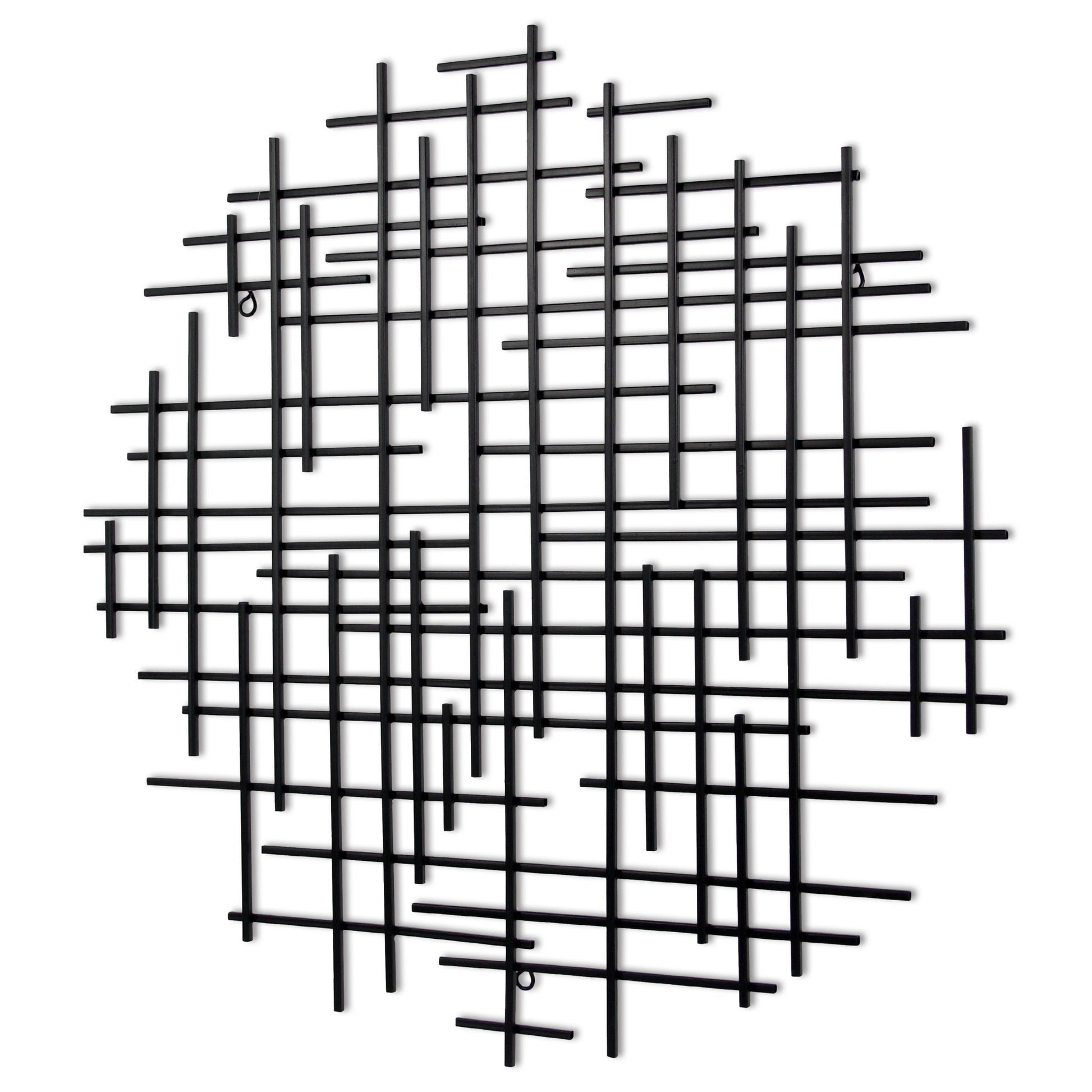 Black Metal Abstract Lines Round Hanging Dimensional Sculpture By Homeroots | Wall Decor | Modishstore - 7