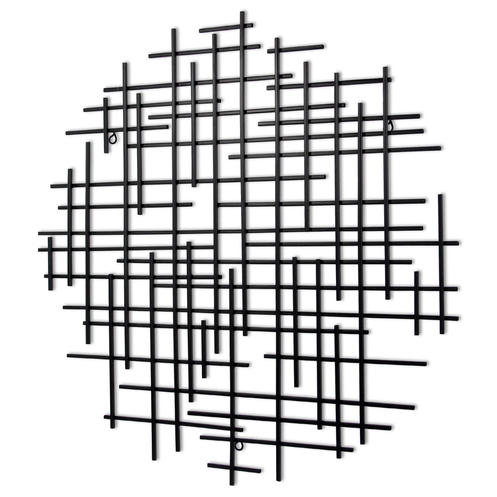 Black Metal Abstract Lines Round Hanging Dimensional Sculpture By Homeroots | Wall Decor | Modishstore - 7