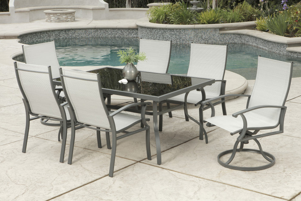 Seven Piece Black and Gray Rectangular Glass Dining Set with Six Chairs By Homeroots | Outdoor Dining Sets | Modishstore - 6