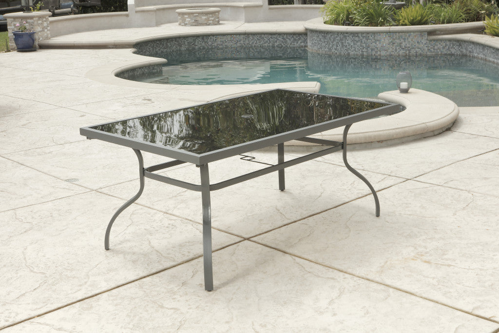 Seven Piece Black and Gray Rectangular Glass Dining Set with Six Chairs By Homeroots | Outdoor Dining Sets | Modishstore - 2