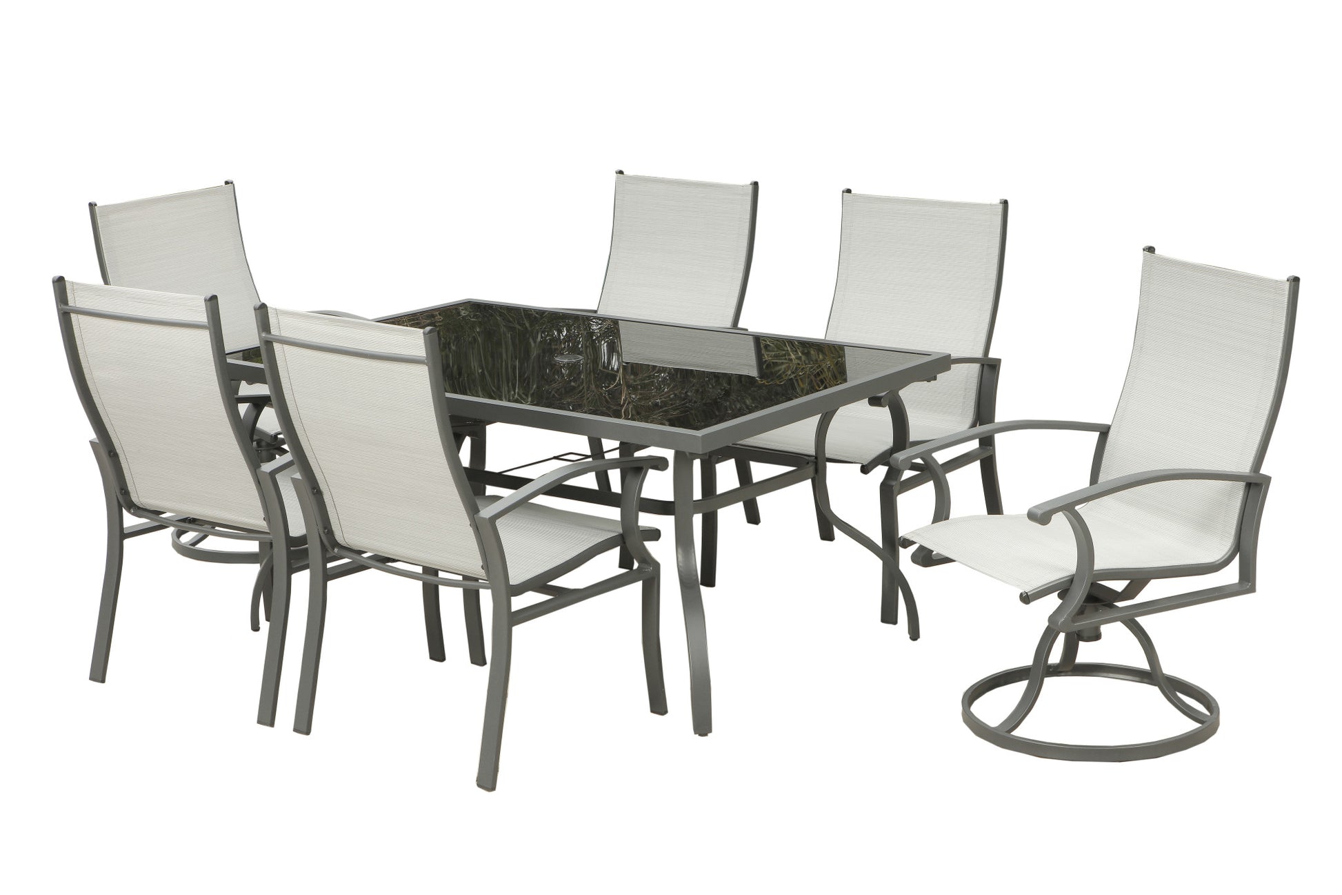 Seven Piece Black and Gray Rectangular Glass Dining Set with Six Chairs By Homeroots | Outdoor Dining Sets | Modishstore - 1