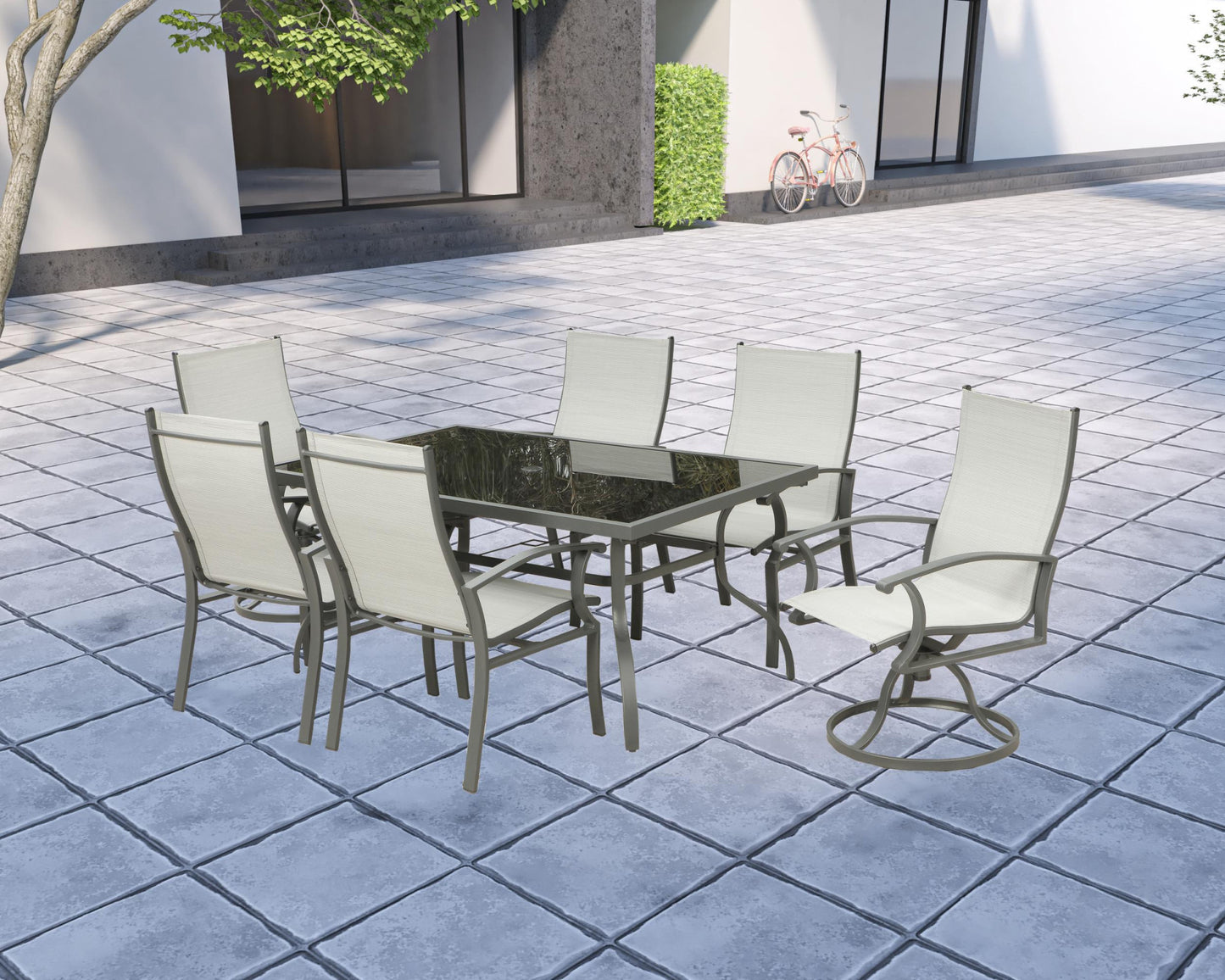 Seven Piece Black and Gray Rectangular Glass Dining Set with Six Chairs By Homeroots | Outdoor Dining Sets | Modishstore - 4