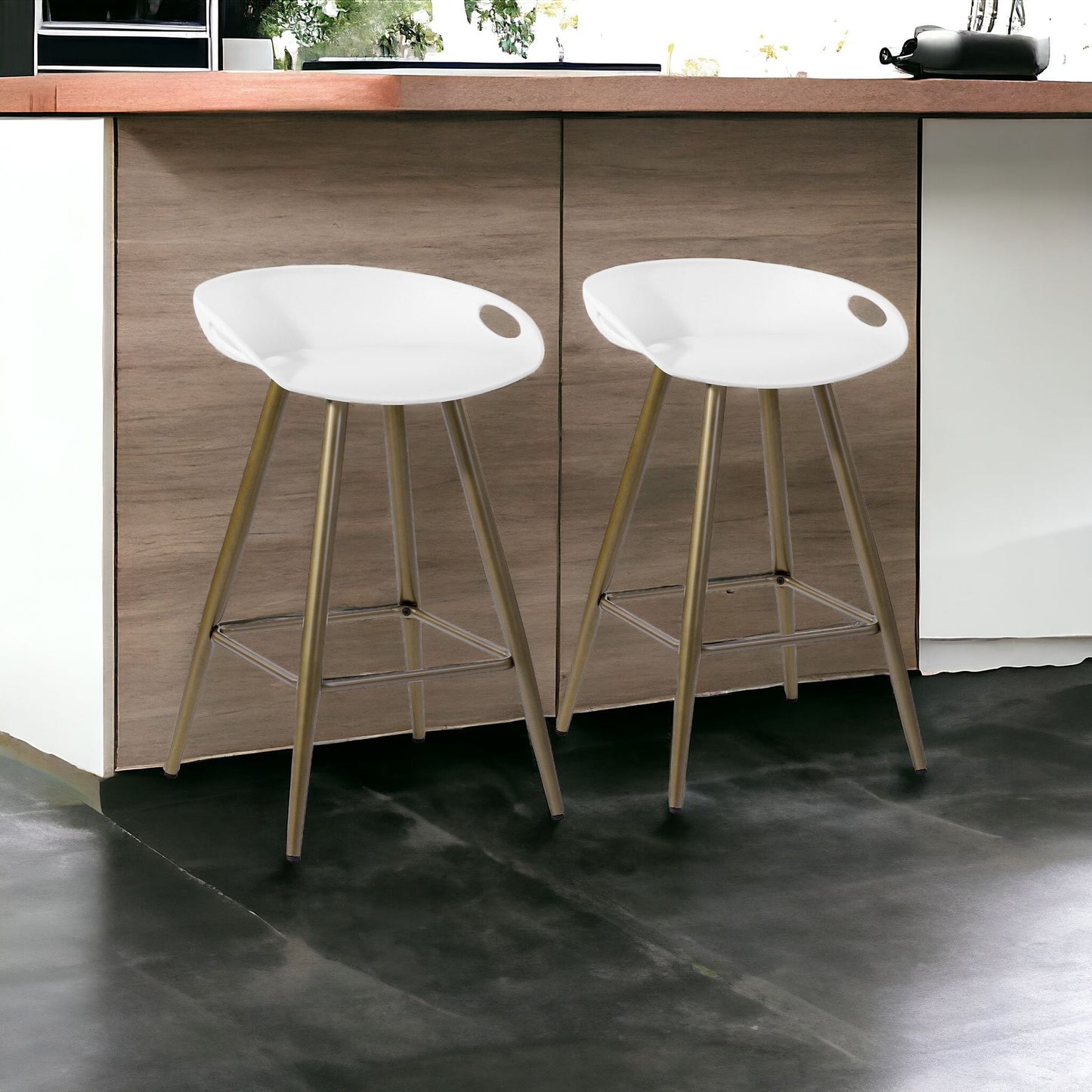 Set of Two White And Bronze Steel Low Back Counter Height Bar Chairs By Homeroots | Bar Stools | Modishstore - 1