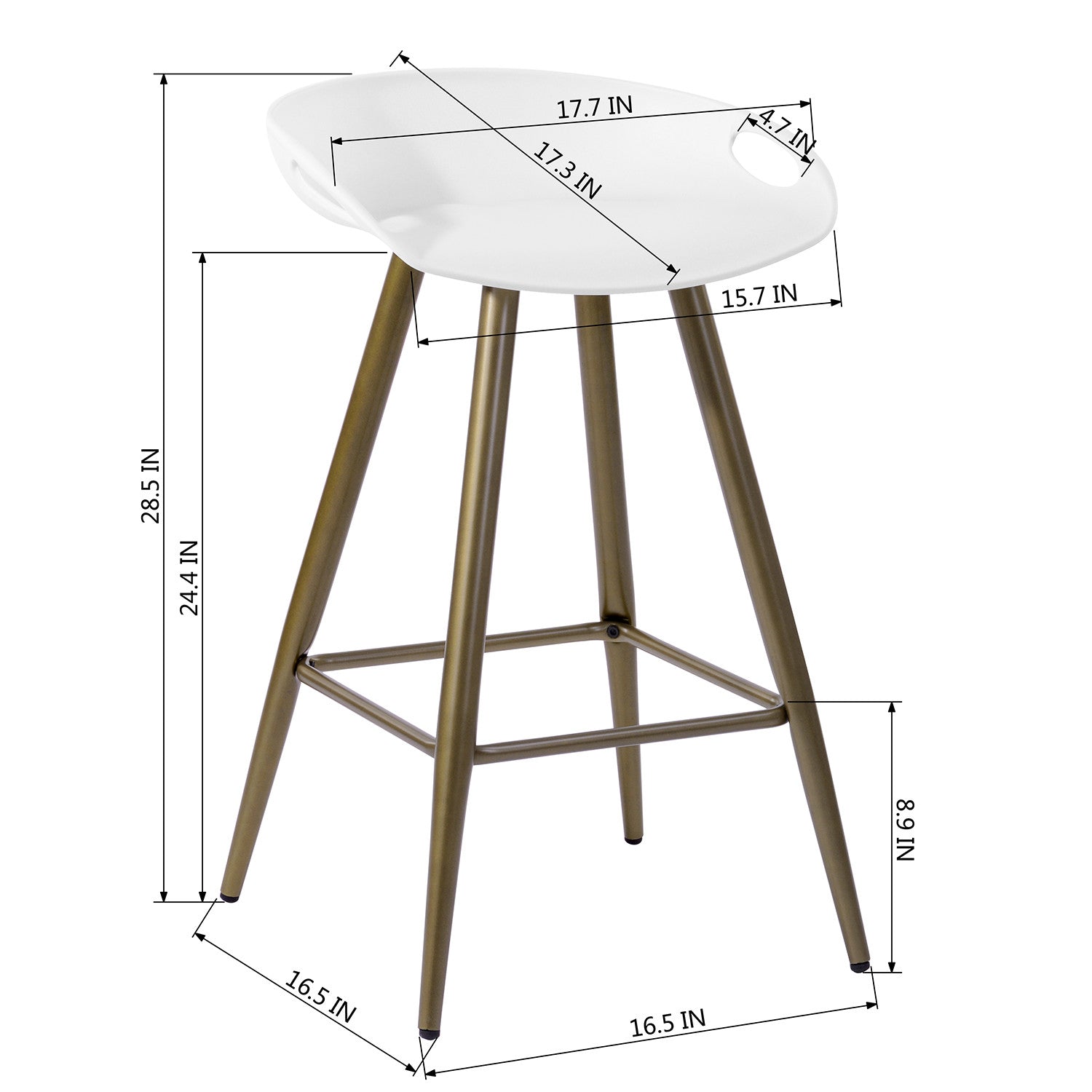 Set of Two White And Bronze Steel Low Back Counter Height Bar Chairs By Homeroots | Bar Stools | Modishstore - 4