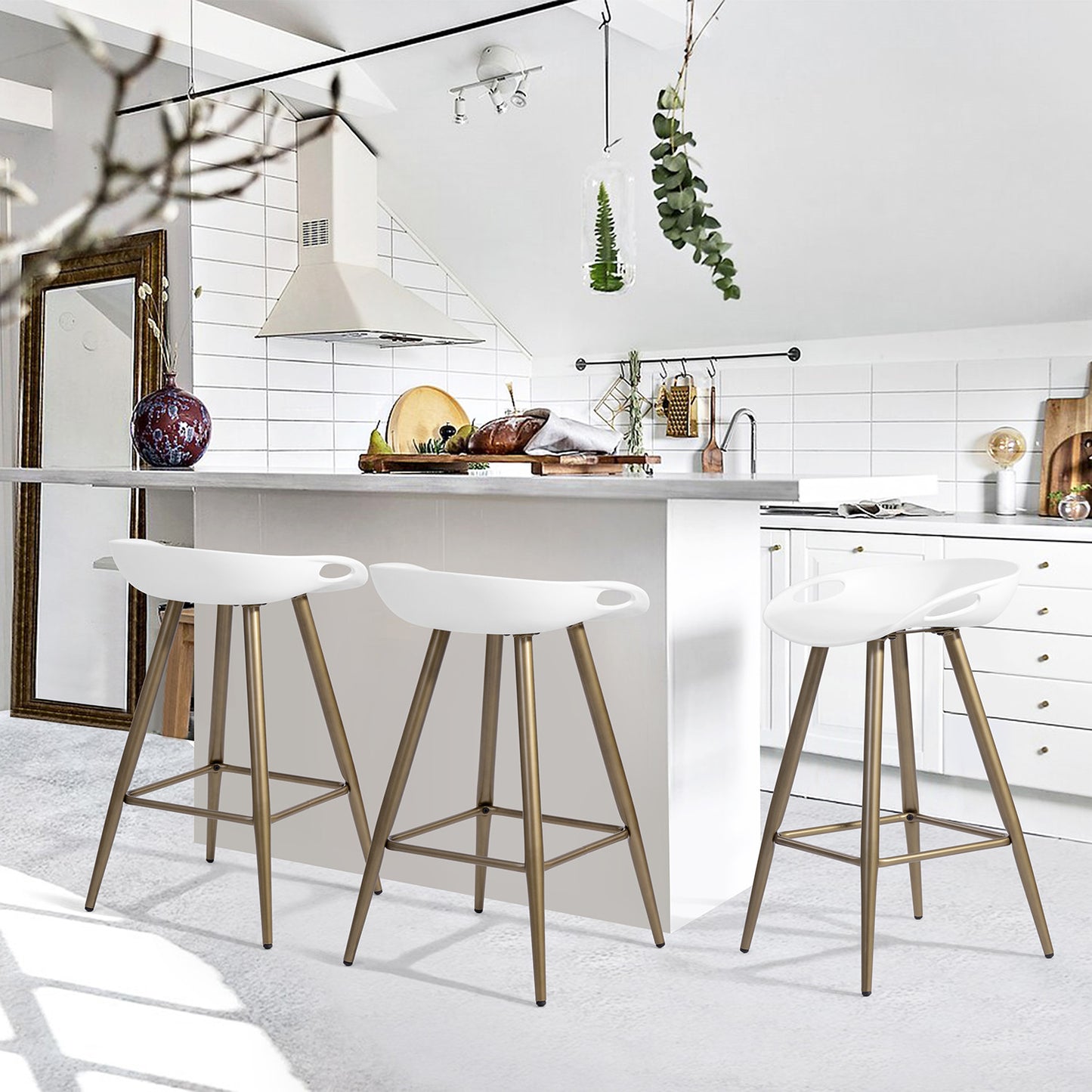 Set of Two White And Bronze Steel Low Back Counter Height Bar Chairs By Homeroots | Bar Stools | Modishstore - 7