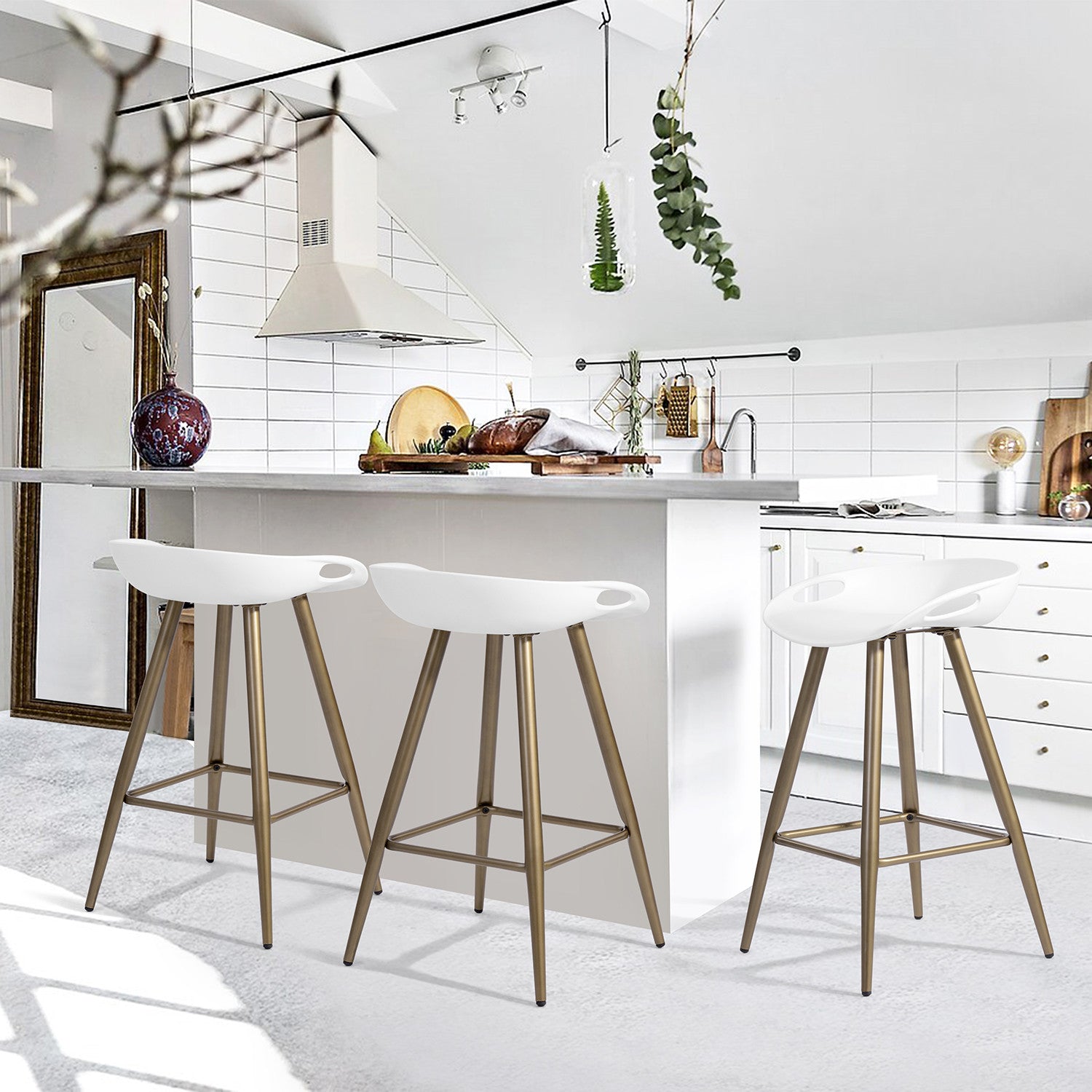 Set of Two White And Bronze Steel Low Back Counter Height Bar Chairs By Homeroots | Bar Stools | Modishstore - 7