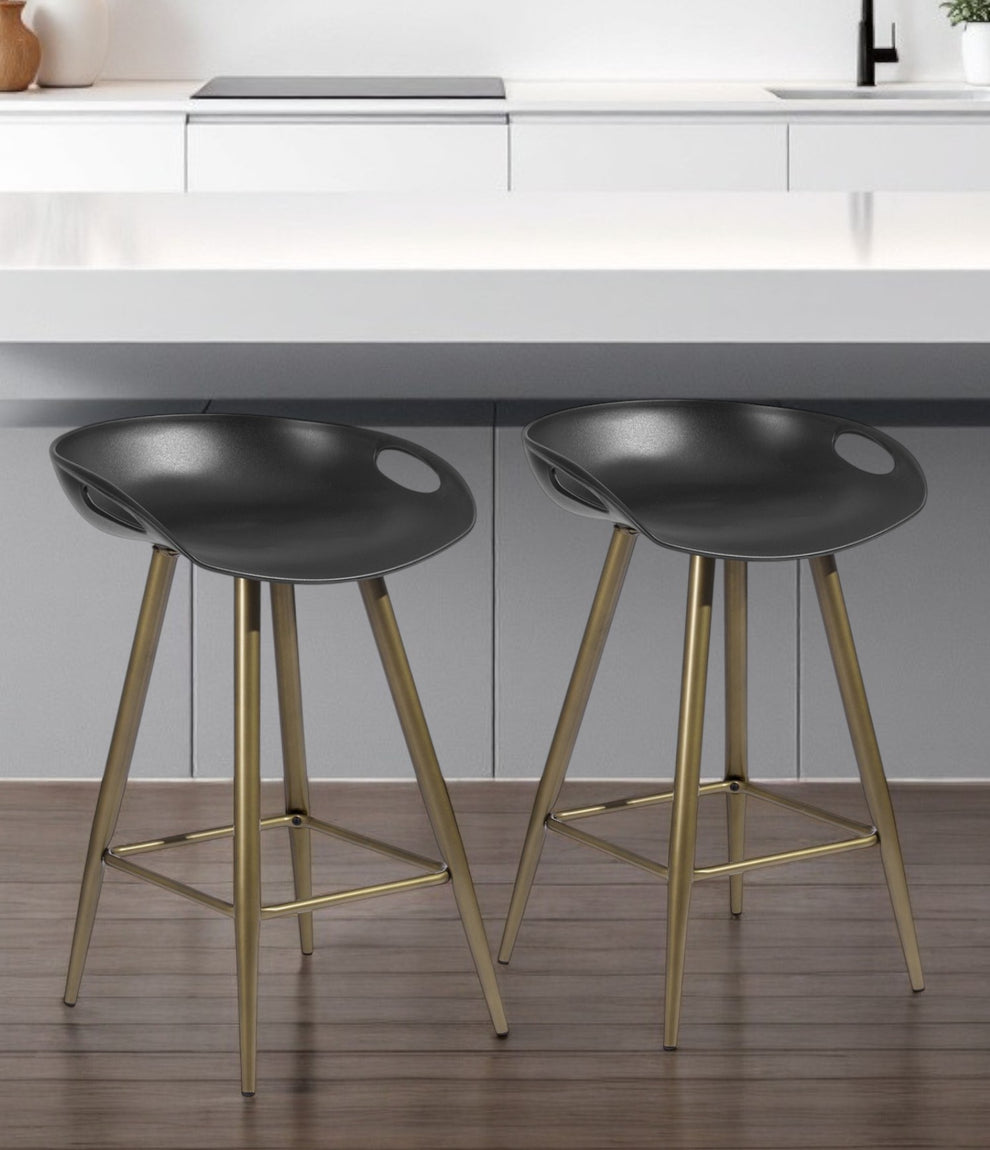 Set of Two Black And Bronze Steel Backless Counter Height Bar Chairs By Homeroots | Bar Stools | Modishstore - 7