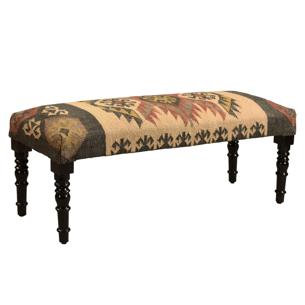 Shades of Brown Black Leg Southwest Upholstered Bench By Homeroots | Benches | Modishstore - 3