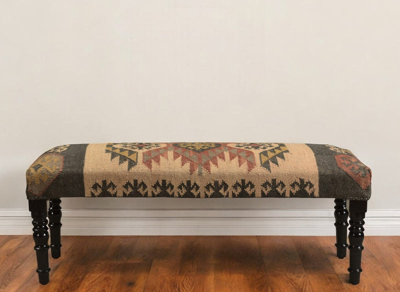 Shades of Brown Black Leg Southwest Upholstered Bench By Homeroots | Benches | Modishstore - 1
