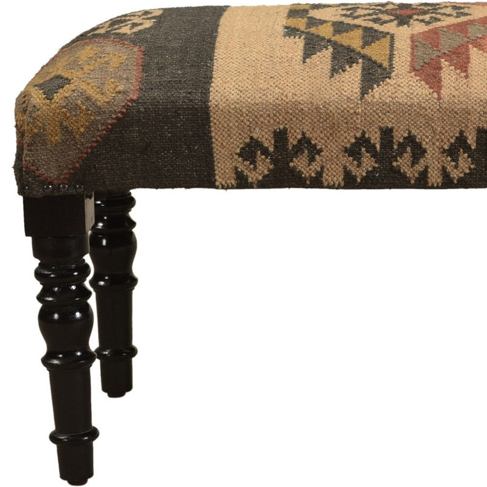 Shades of Brown Black Leg Southwest Upholstered Bench By Homeroots | Benches | Modishstore - 6